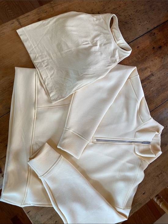 CALIA by Carrie Underwood Tops - CALIA Light Yellow Ribbed Tank and Scuba Zip-Front Track Jacket Set